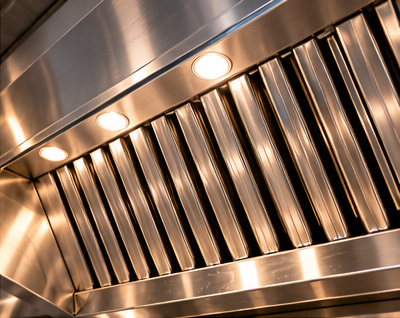 Polished stainless steel exhaust hood