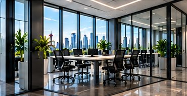 Bright meeting room with long table