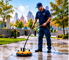 Pressure washing a commercial walkway in the GTA