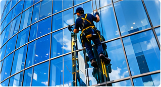 Exterior glass cleaning on a high-rise