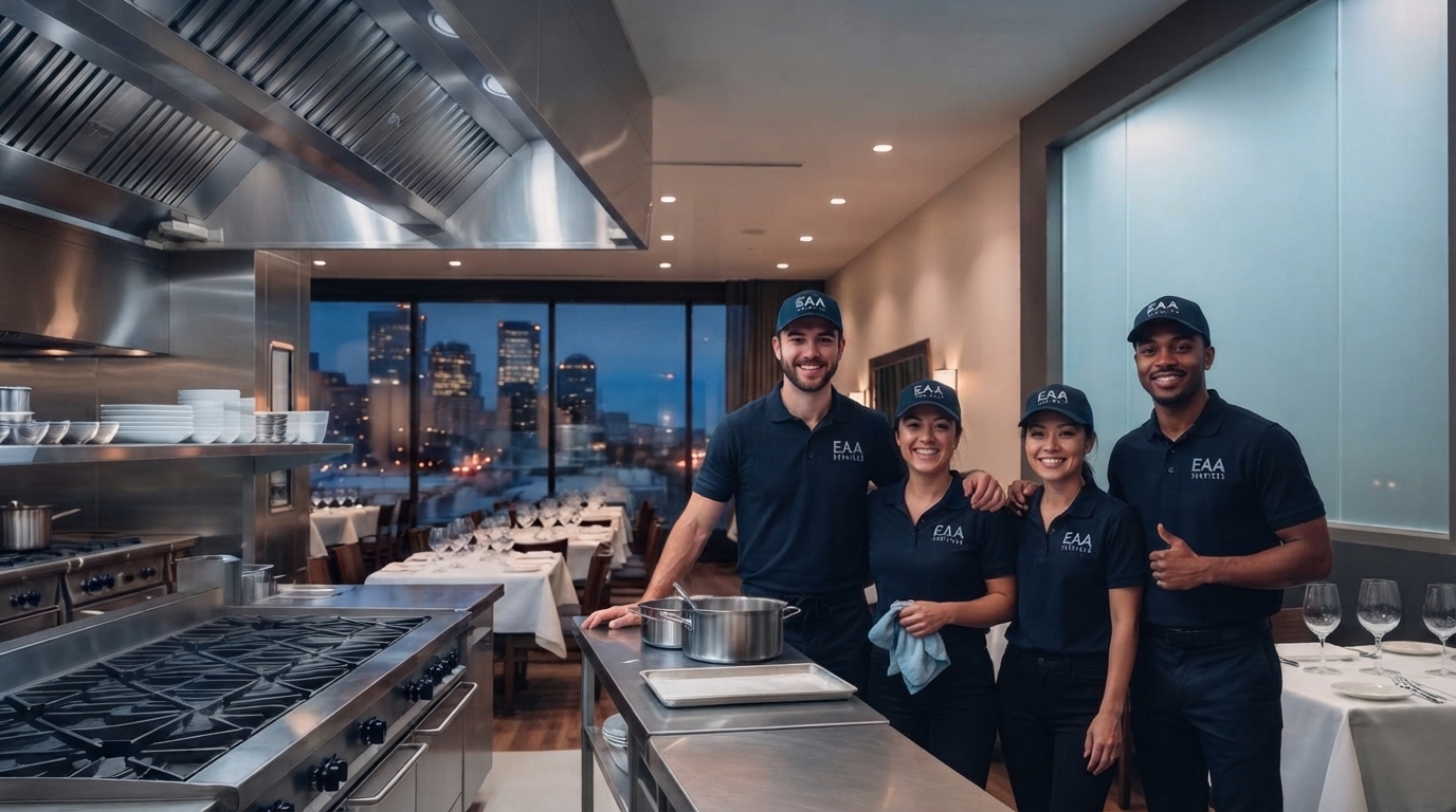 The EAA Services team in a commercial kitchen