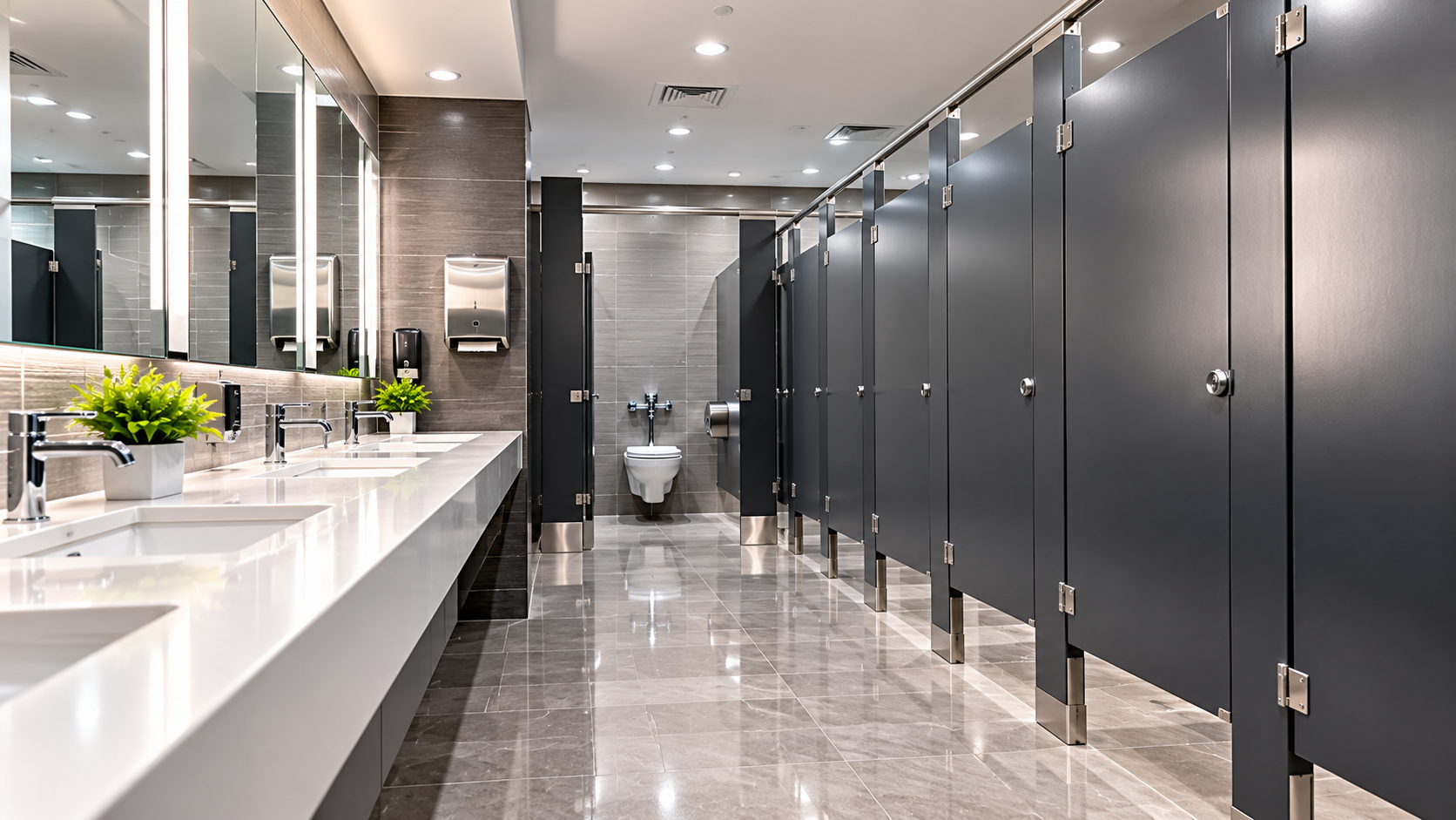 Clean, modern commercial washroom