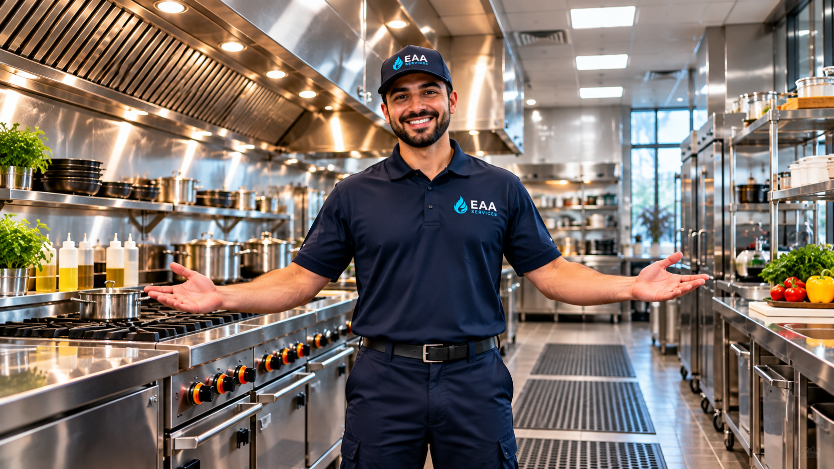 EAA Services technicians cleaning a commercial kitchen