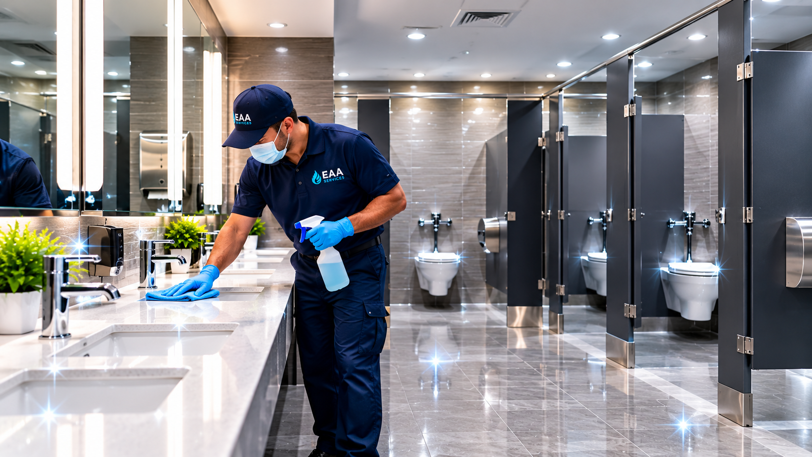 Sanitized commercial washroom